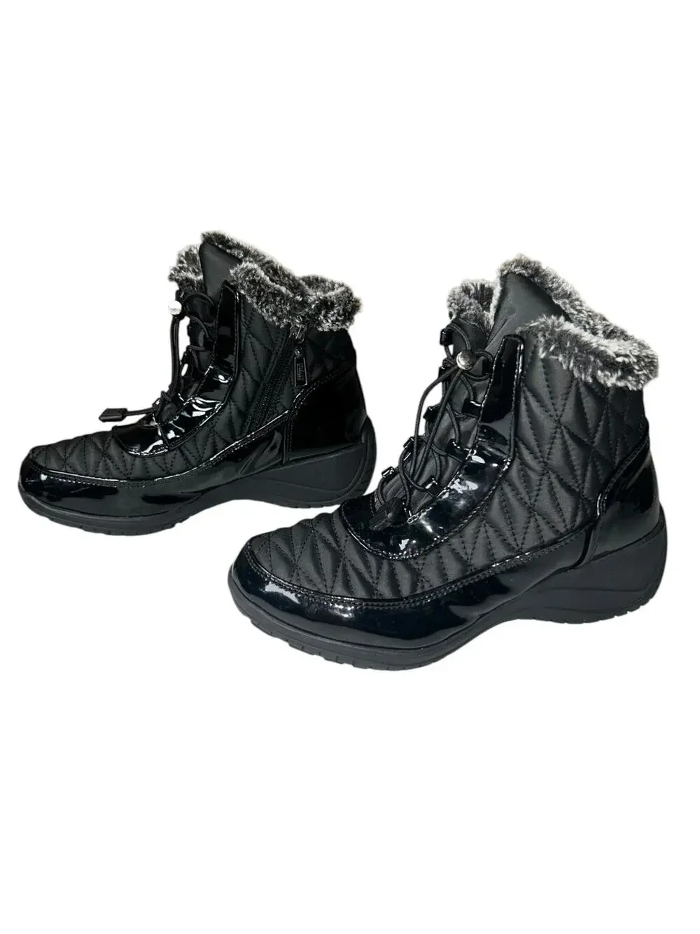 Black Quilted Faux Fur Winter Boots Girls Big Kid Size 3.5